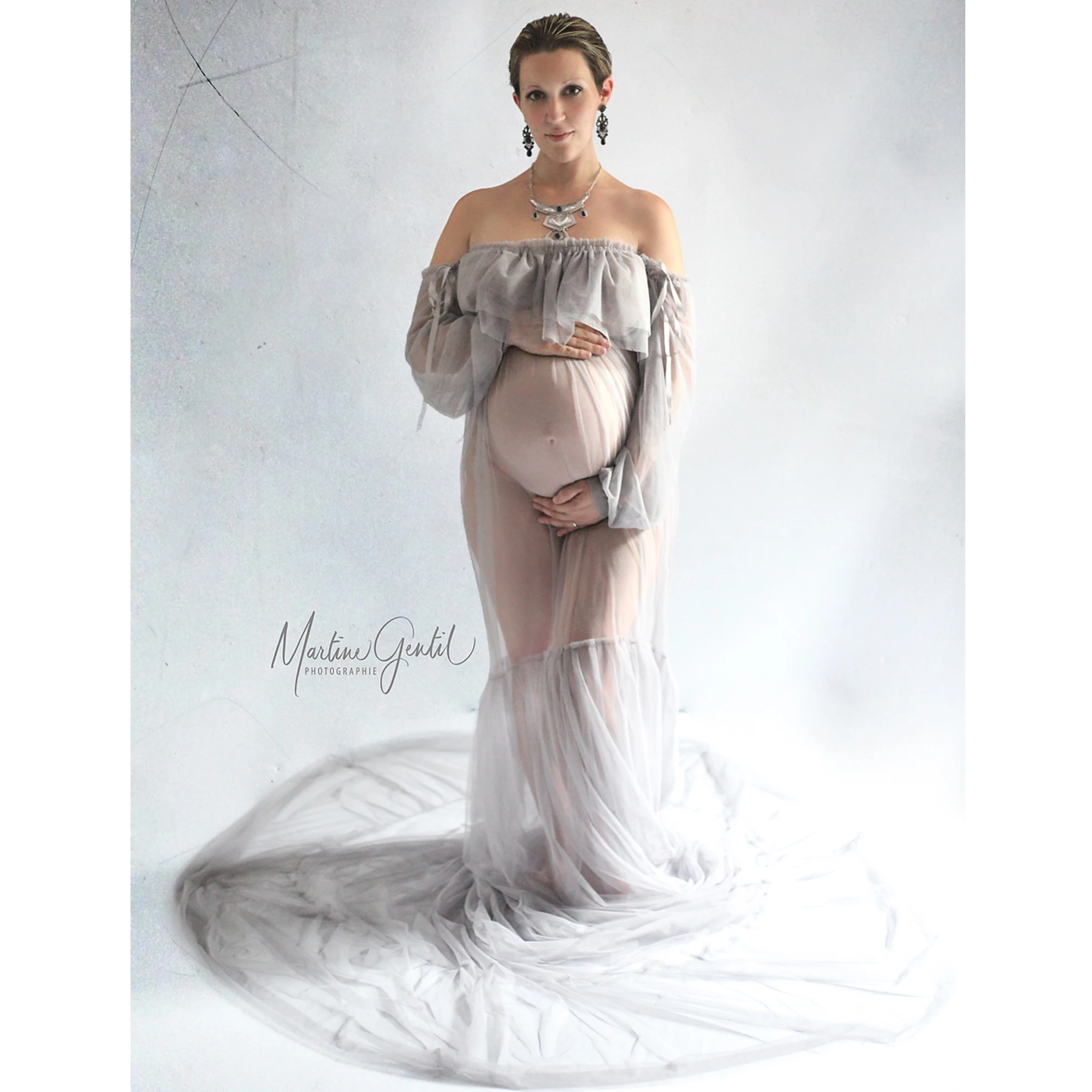 Don&Judy Sexy Maternity Dresses Photo Shooting Props Tulle Robe Long Sleeve Gowns Pregnant Woman For Baby Shower Custom Clothes