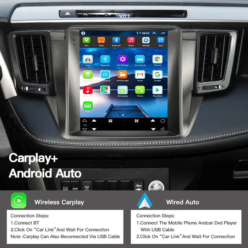 Autoradio pour Toyota RAV4 2012-2019, Carplay, Android, Auto, Stéréo, Lecteur de Limitation pour les Placements, Style Stéréo, Navigation Wifi