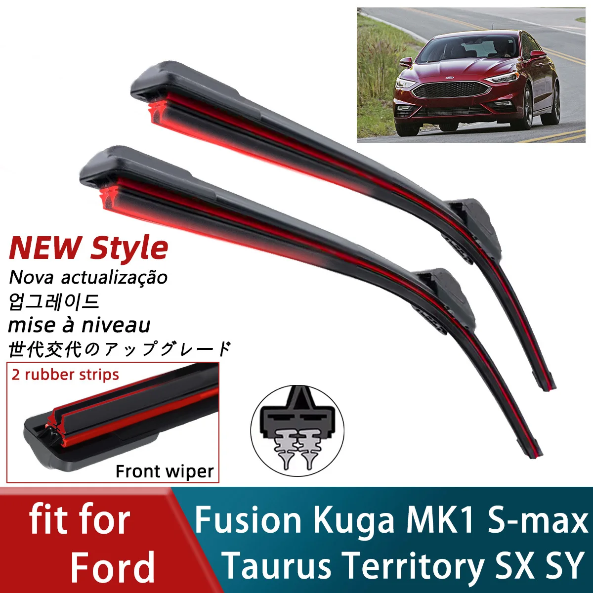 

Double Rubber Car for Ford Fusion Kuga MK1 S-max Taurus Territory SX SY Front Wiper Blades Brushes Cutter Accessorie Windscreen