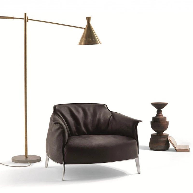 

Italian minimalist single sofa high-end light luxury lazy sofa designer full-grain full green leather single leisure