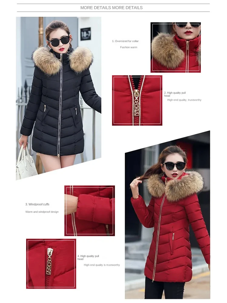 Autumn Female Middle Length Jacket Coat Women Fake Fur Collar Parkas Woman Slim Cotton Padded Jacket S-3XL Winter Jacket