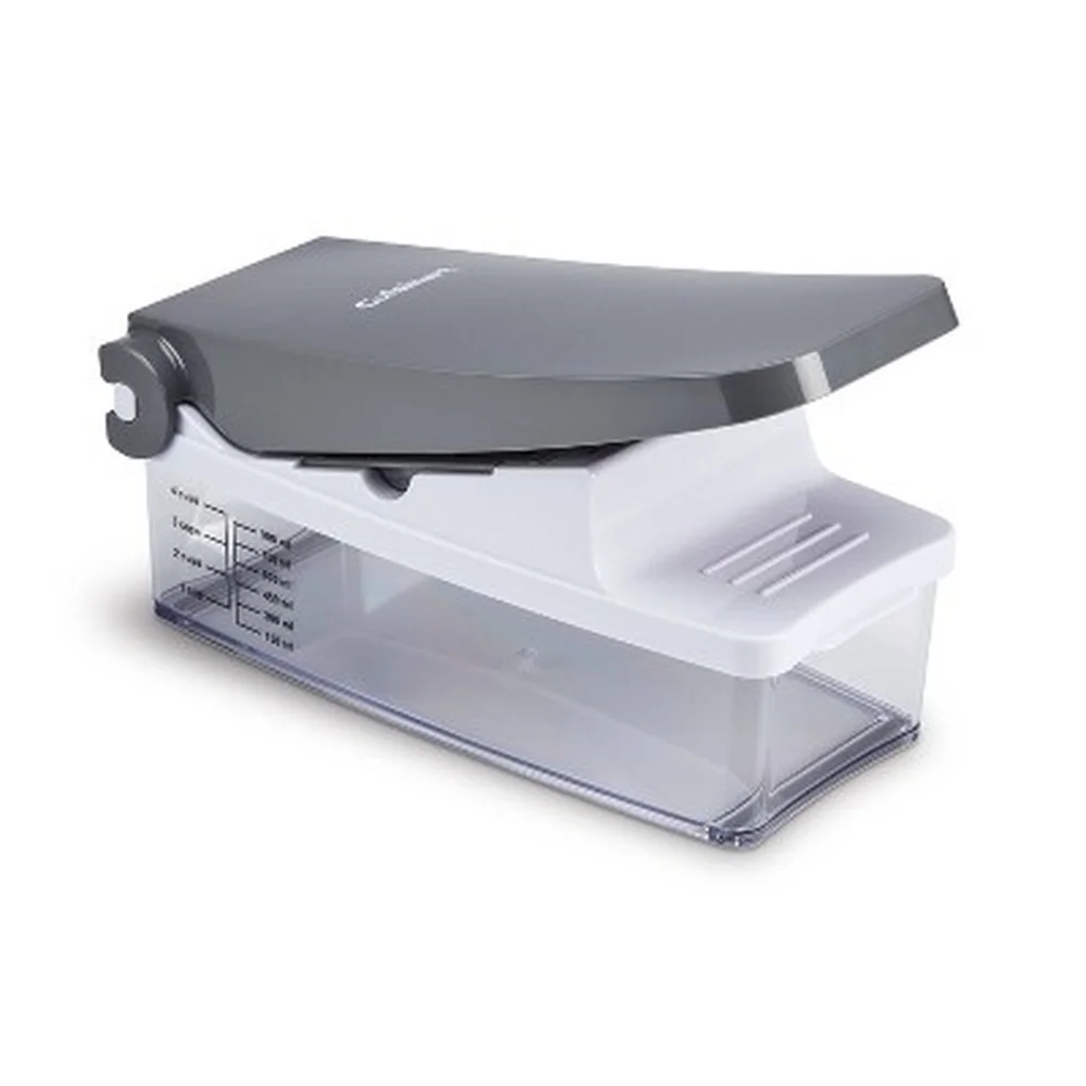 

Manual Food Chopper Vegetable Fruit Cutter with Stainless Steel Blades Nonslip Base 4-Cup Collection Container Dishwasher Safe