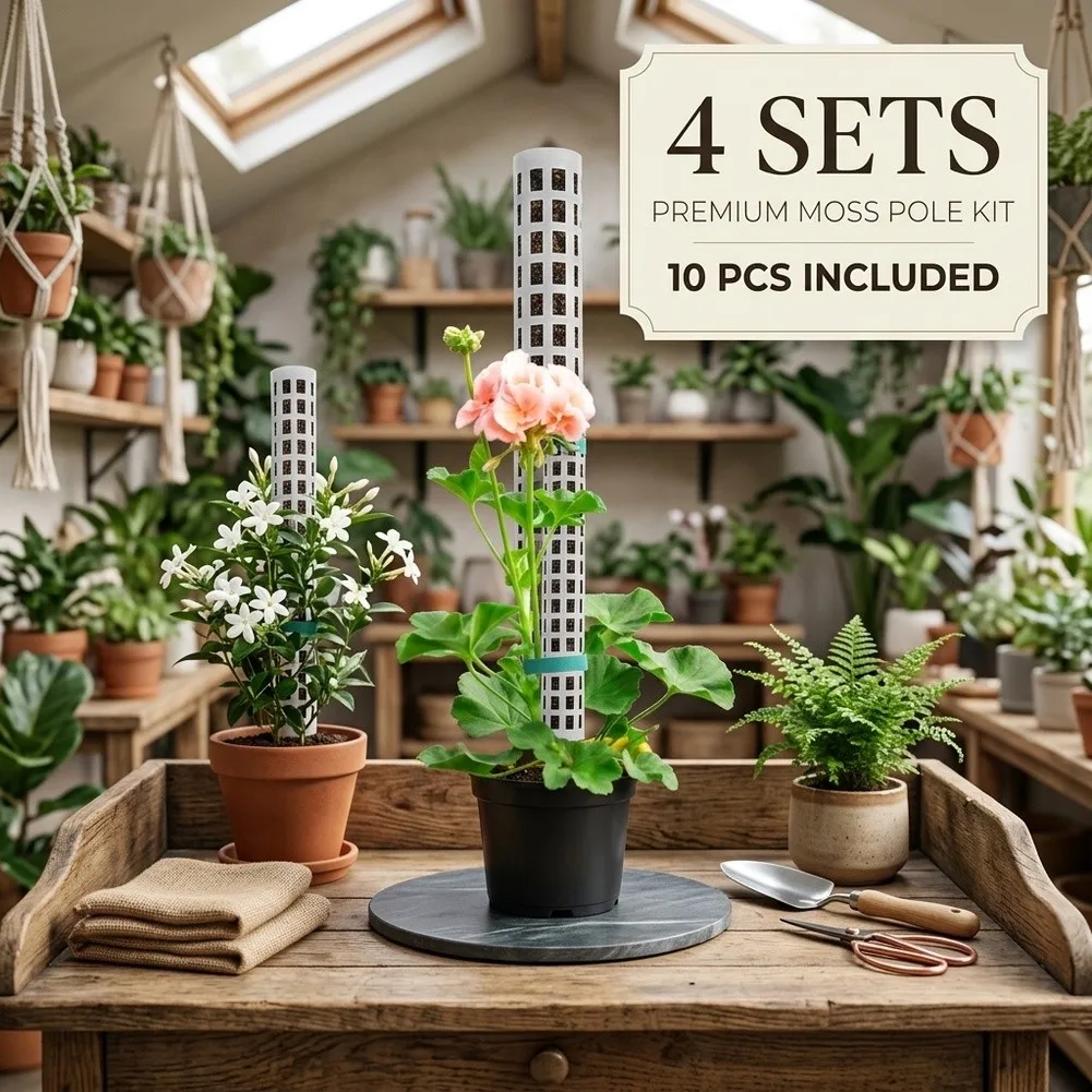 2 4 6 Pcs Plastic Moss Pole for Indoor Outdoor Climbing Plants Support Stakes with Fabric Strips and Identification Tags
