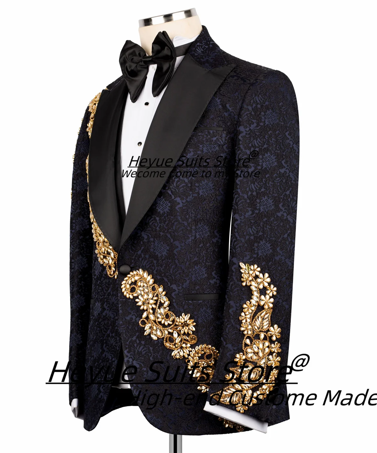 أنيقة الجاكار عالية الجودة الرجال الدعاوى مخصصة سليم صالح الذروة التلبيب العريس الزفاف البدلات الرسمية كريستال 3 قطعة مجموعات Ropa Hombre #3