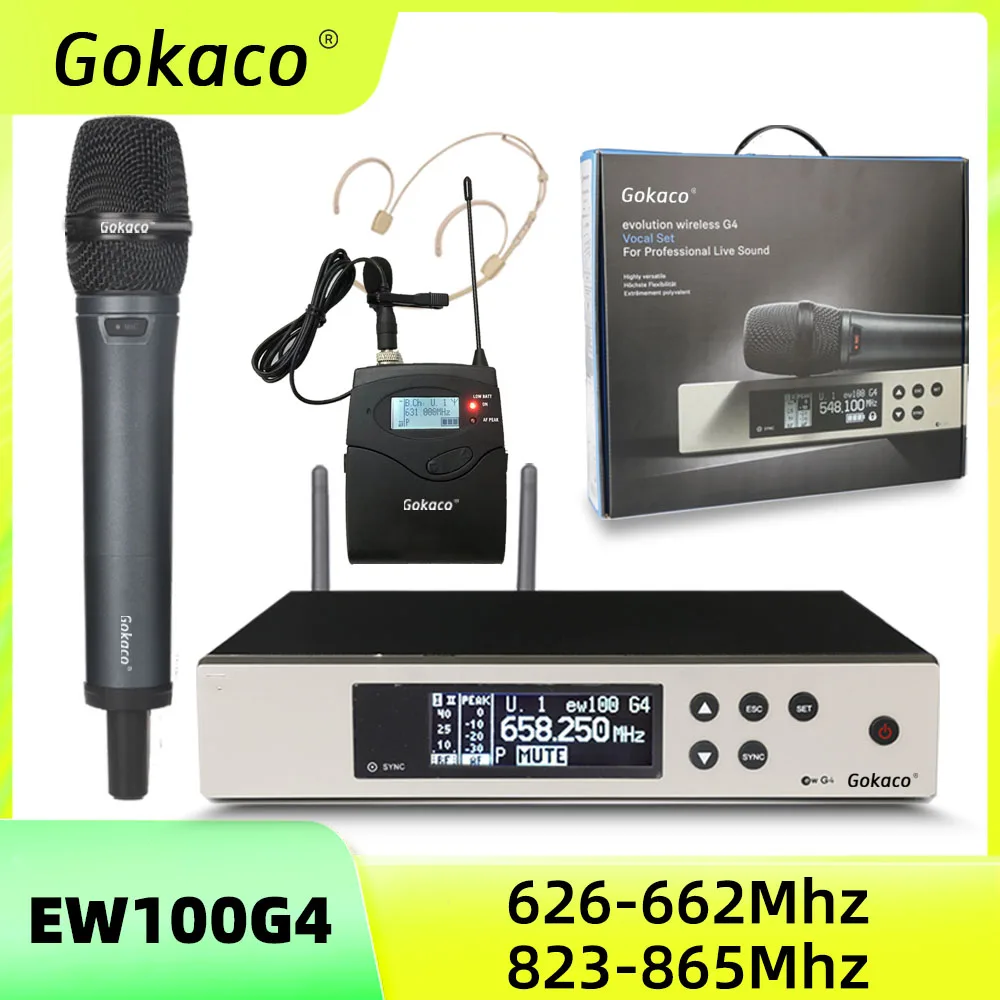 GOKACO EW135G4 EW100G4 Professional Wireless Microphone System with E835S Haneheld Bodypack Headset UHF True Diversity Mic