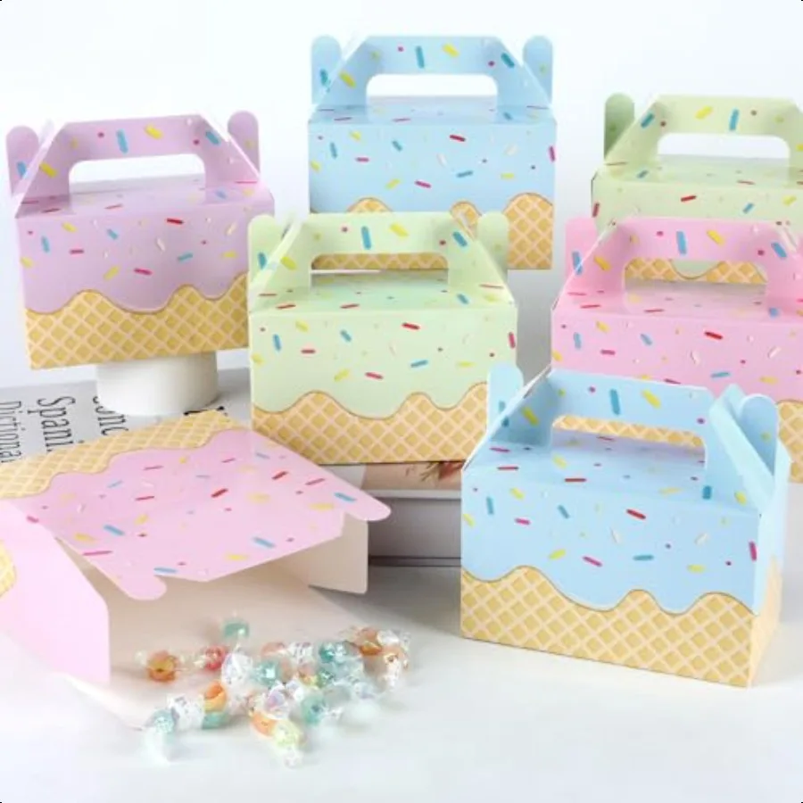 24Pcs Ice Cream Party Favor Box Colorful Summer Ice Cream Gift Boxes Ice Cream Goody Boxes Summer Icecream Folding Paper Treat