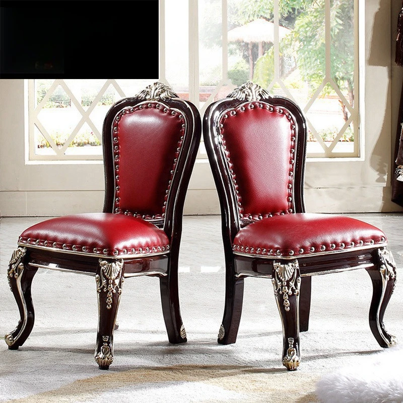 Neoclassical living room furniture, European solid wood leather art small chairs, low stools and stool furniture
