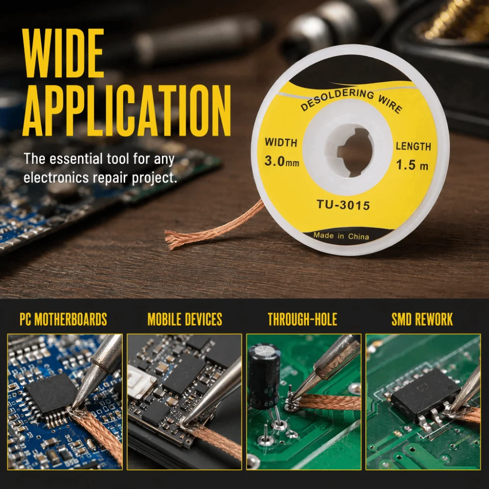 1.5m Length Desoldering Braid Wire Copper Material High Absorption Capacity BGA Desoldering Wick Premium Copper Braid