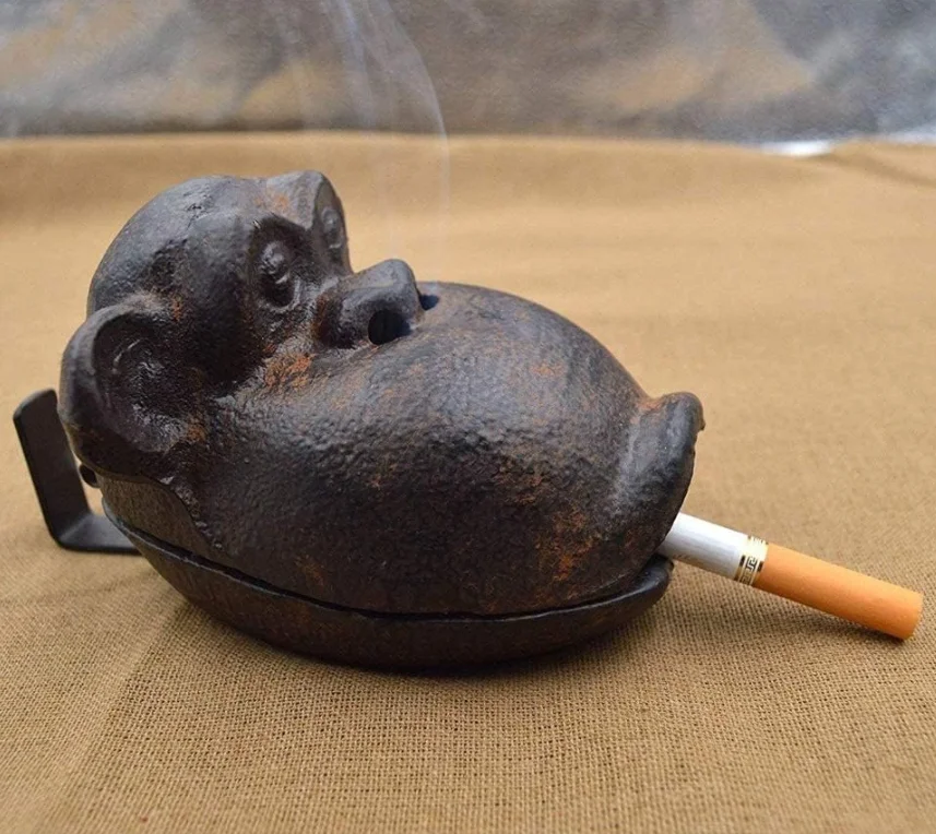 Outdoor Ashtrays for Patio Waterproof Iron Monkey Outside Ashtray With Lid cast iron cigarette ashtray with lid, household cigar