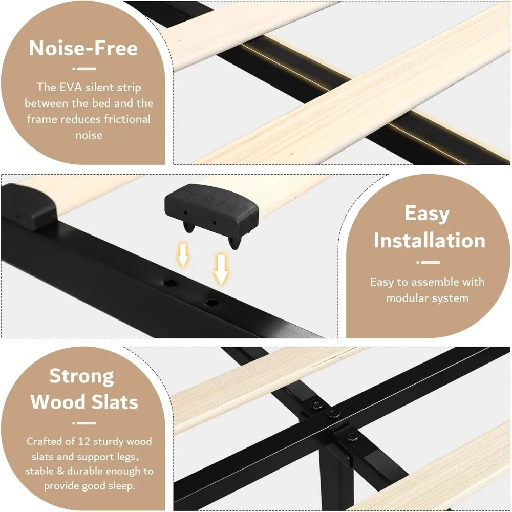 إطار سرير تخزين منجد بالحجم الكامل مع 4 أدراج، وسرير حديث بمنصة مجنح مع محطة شحن