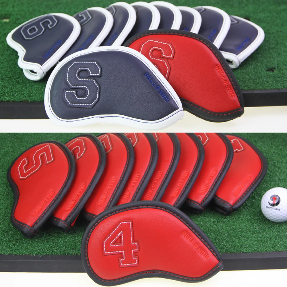 9 pçs/set clube de golfe headcover golfe ferro capa acessórios encerramento couro do plutônio à prova água