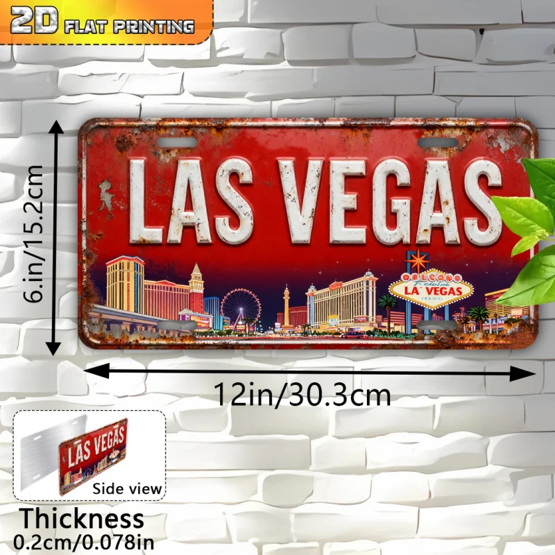 لافتة مسطحة ثنائية الأبعاد، قطعة واحدة من لافتة النيون اللاس فيغاس العتيقة - لوحة فنية جدارية من الألومنيوم مقاس 6 × 12 بوصة مع شريط مميز وتصميم بيلاجيو #2