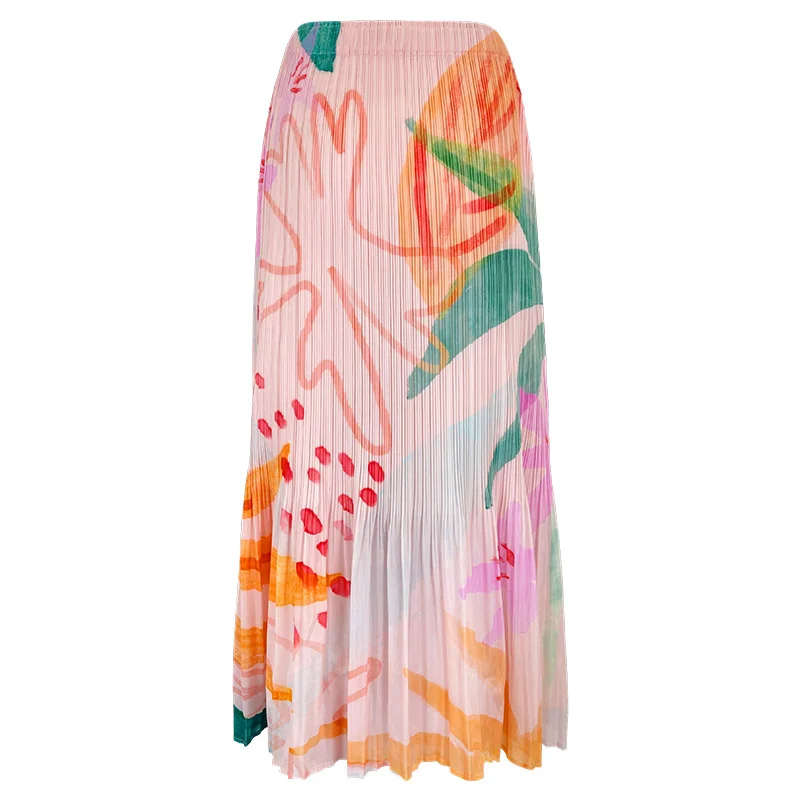 

2025 Summer July New Half Skirt Collection Women's A-line Design Sense Korean Edition High Elastic Printed Half Skirt Women