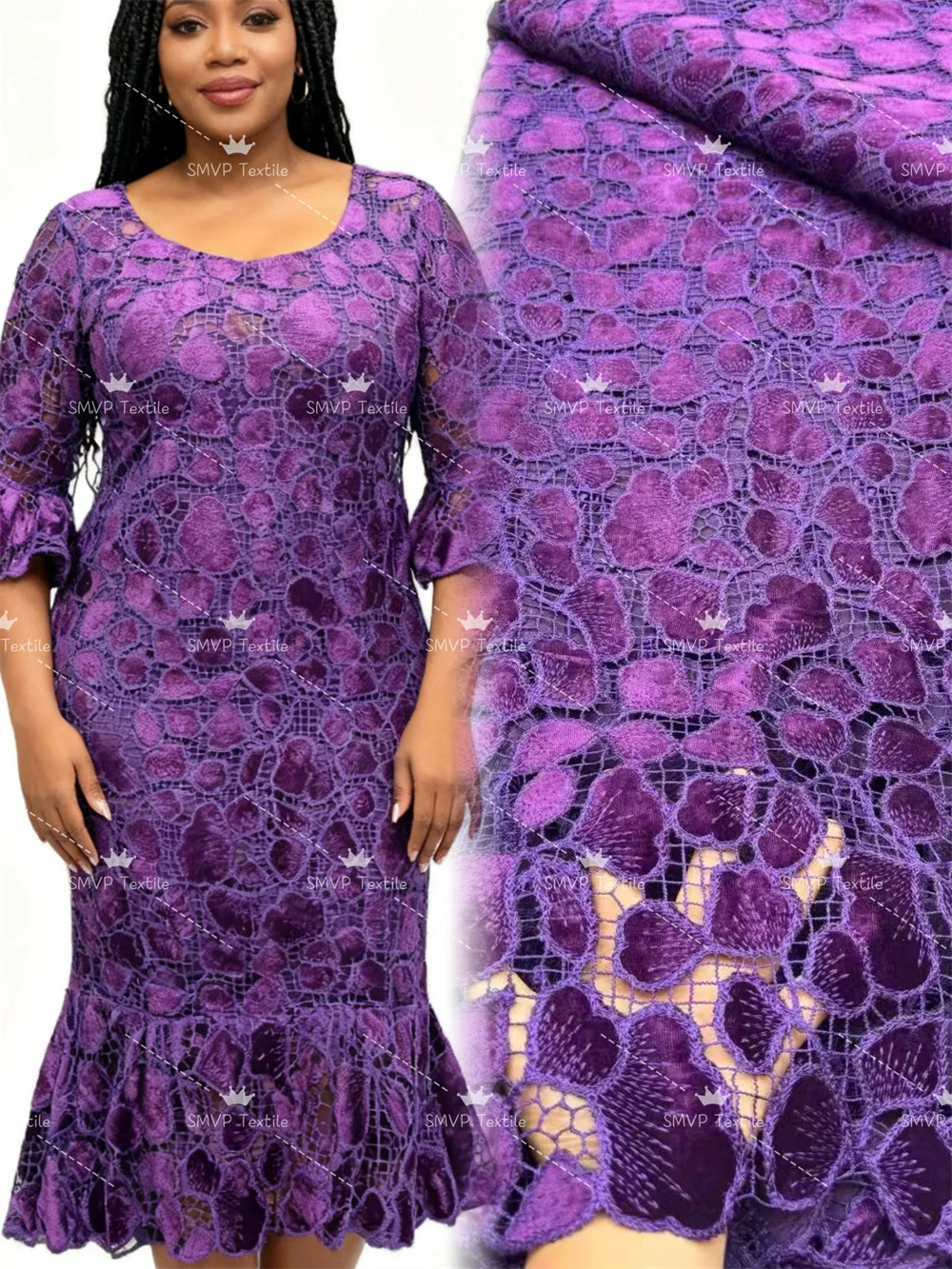 

Nigerian Guipure Velvet Lace Fabric 2025 Latest African French Velvet Fabric for Women Wedding Party Dresses Sew