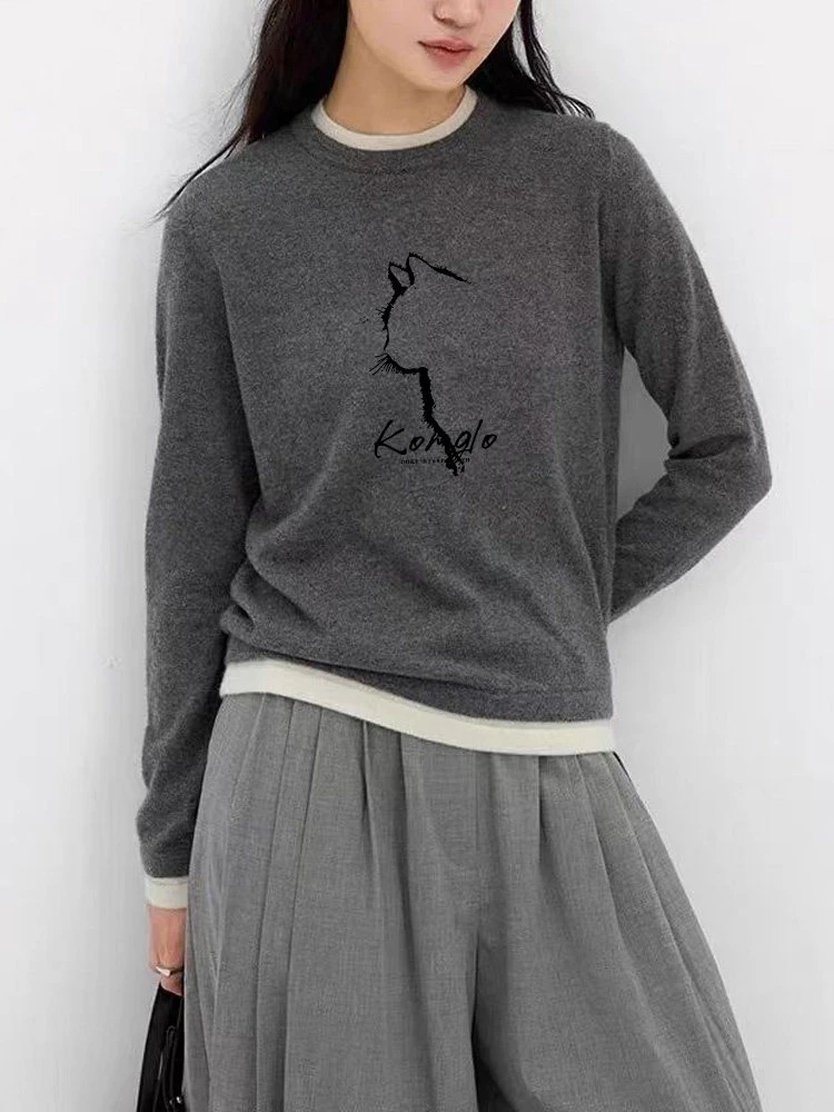 

Новая зимняя модная длинная футболка для женщин, повседневный универсальный топ с круглым вырезом и вставками, в корейском стиле, из полиэстера...