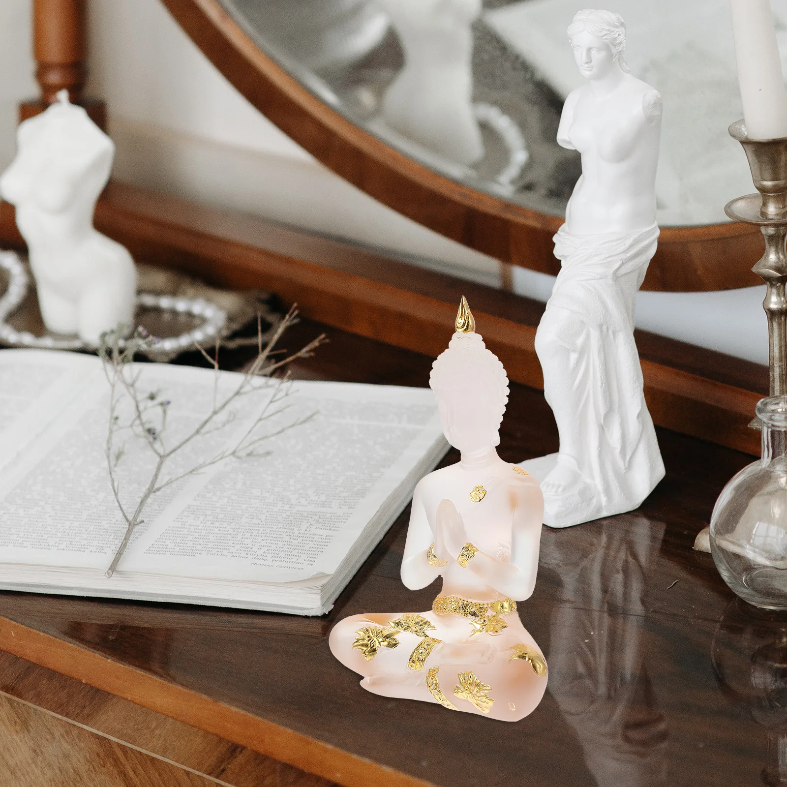 

Seated Buddha Resin Statue Thailand Vintage Style Indoor Outdoor Home Office Desktop Craft Decoration Religious Ornament