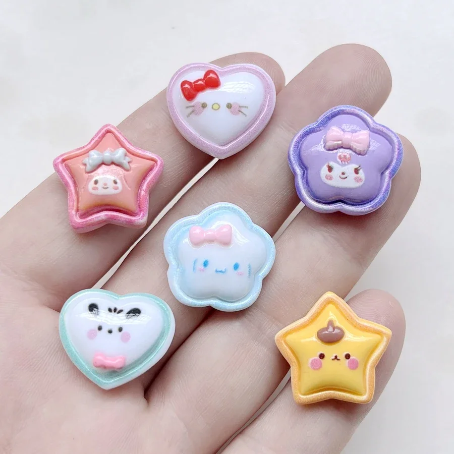 10pcs cute cartoon hearts Five star flower animals flat back resin carbon circle scrapbook Diy wedding hairpin accessories craft