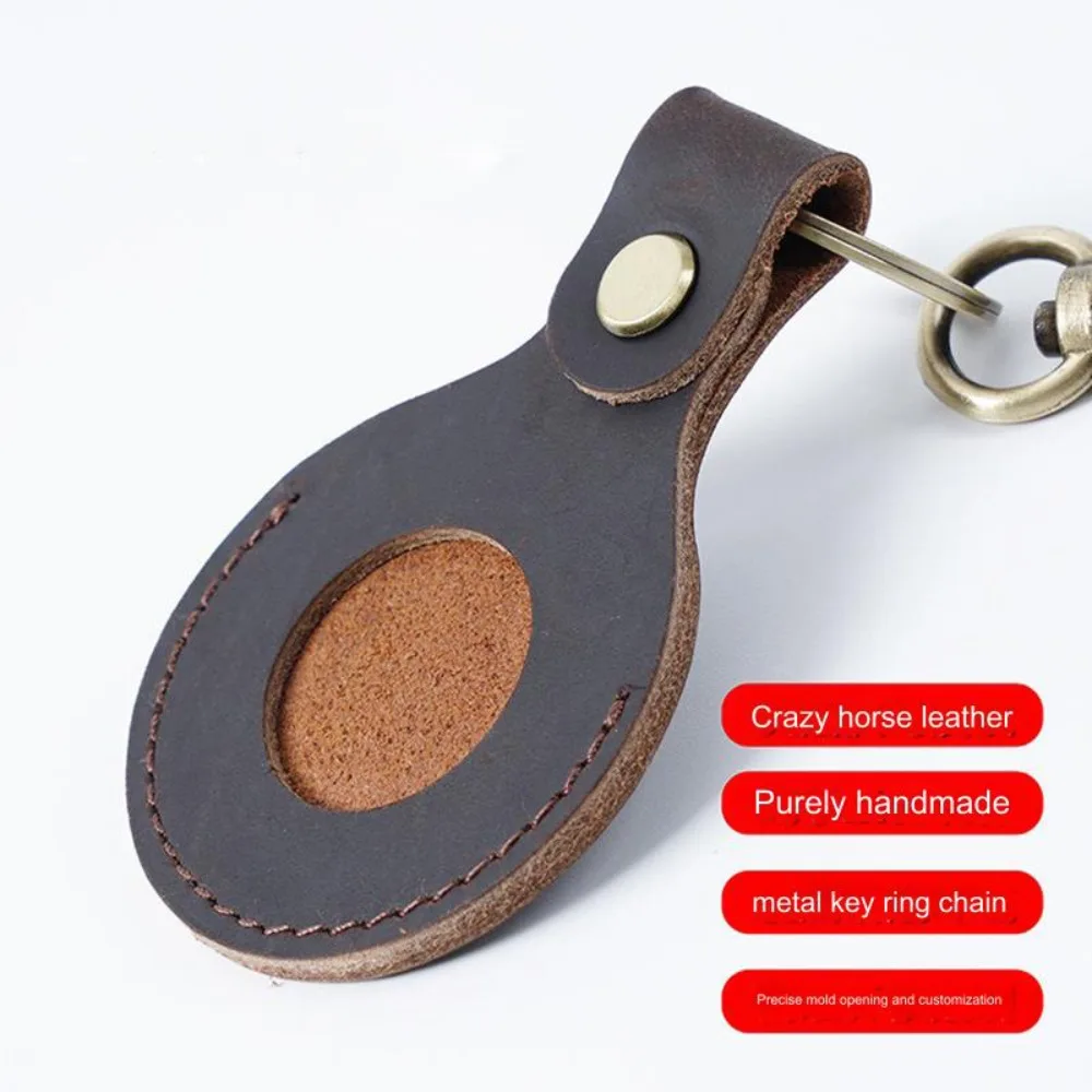 Real Leather Keychain for Apple Airtags Case Protective Cover Bumper Shell Tracker Accessories Anti-scratch Air Tag Key Ring