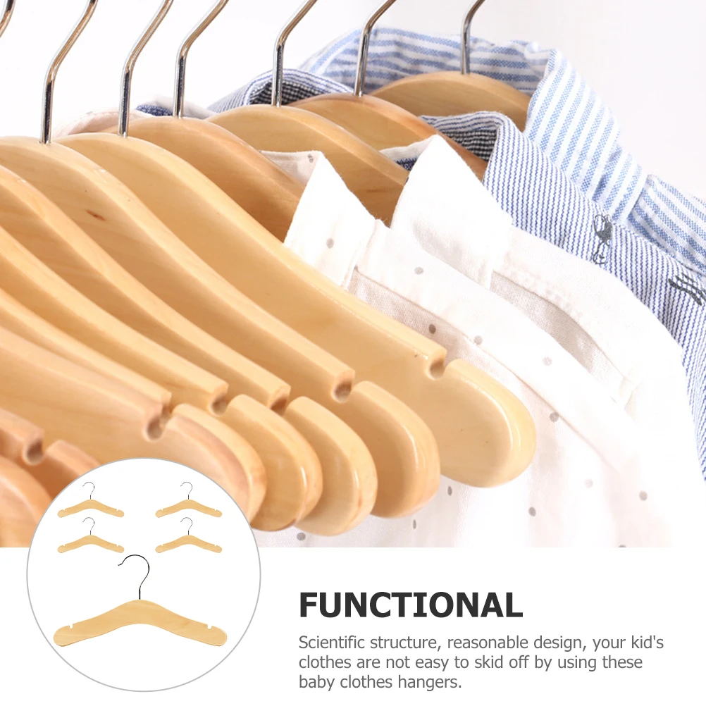 

5 pcs Solid Wood Baby Clothes Hangers Stainless Steel Small Size Kids Wardrobe Storage Solution Wooden Hanger