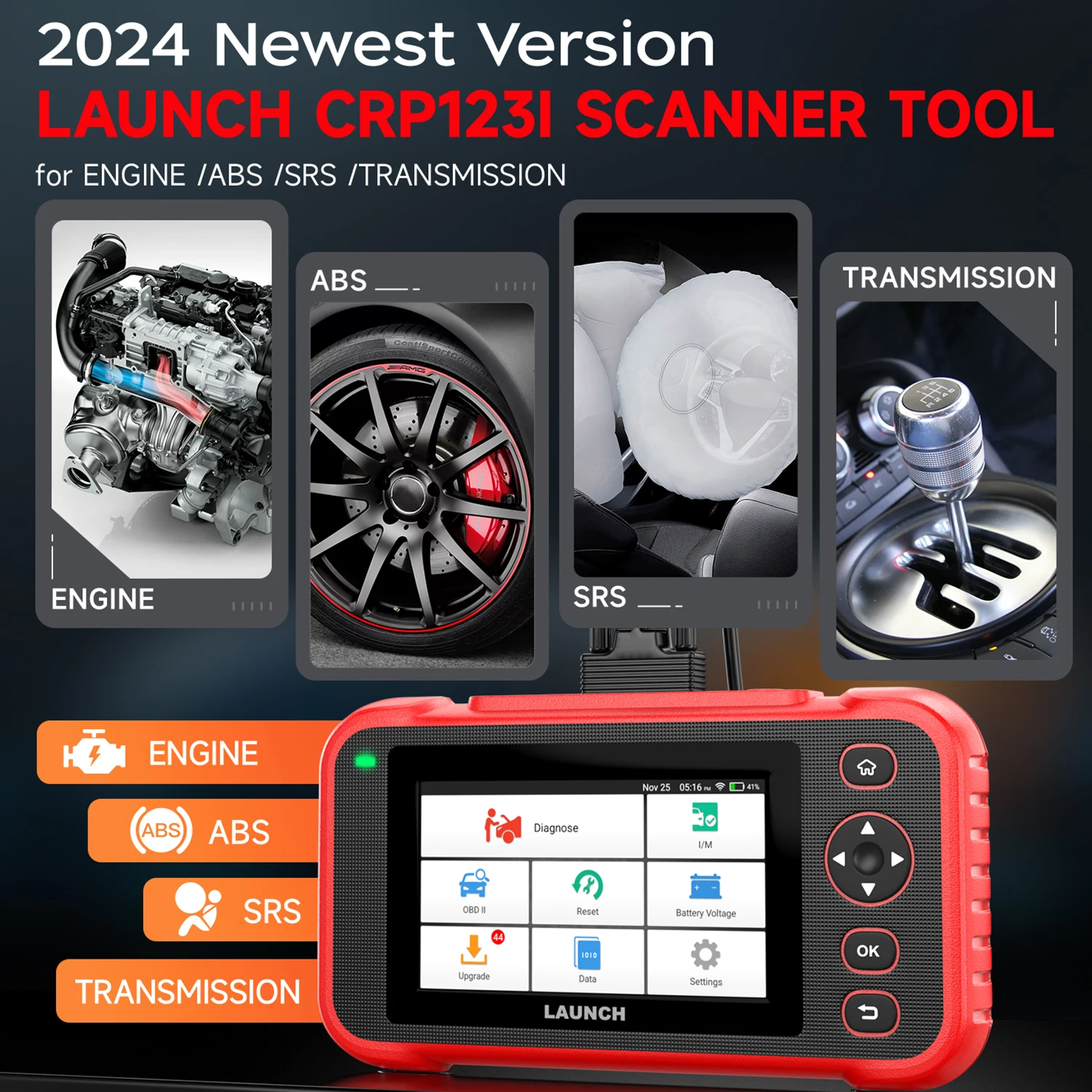 2024 New LAUNCH X431 CRP123i V2.0 Engine ABS SRS Transmission Car Diagnostic Tool OBD2 Scanner 4 System Scan+7 Reset Free Update