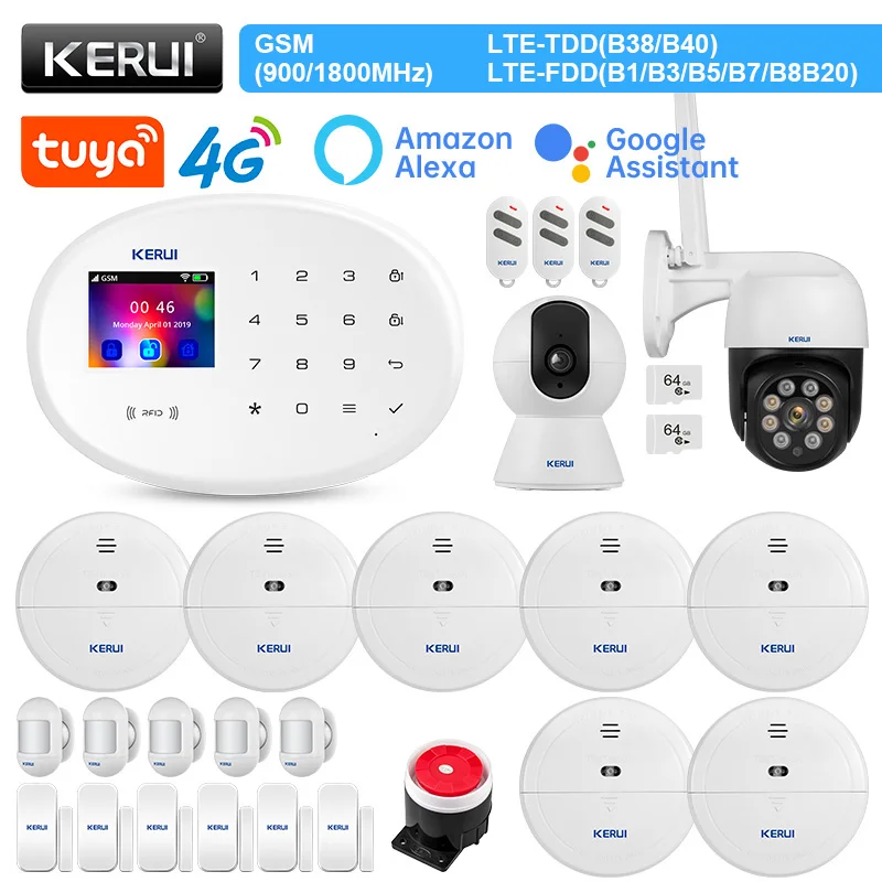 

KERUI 4G WIFI GSM Alarm W204 Residential Alarm Motion Sensor Detector RFID Card Door Sensor Outdoor IP Camera Indoor 120DB Siren