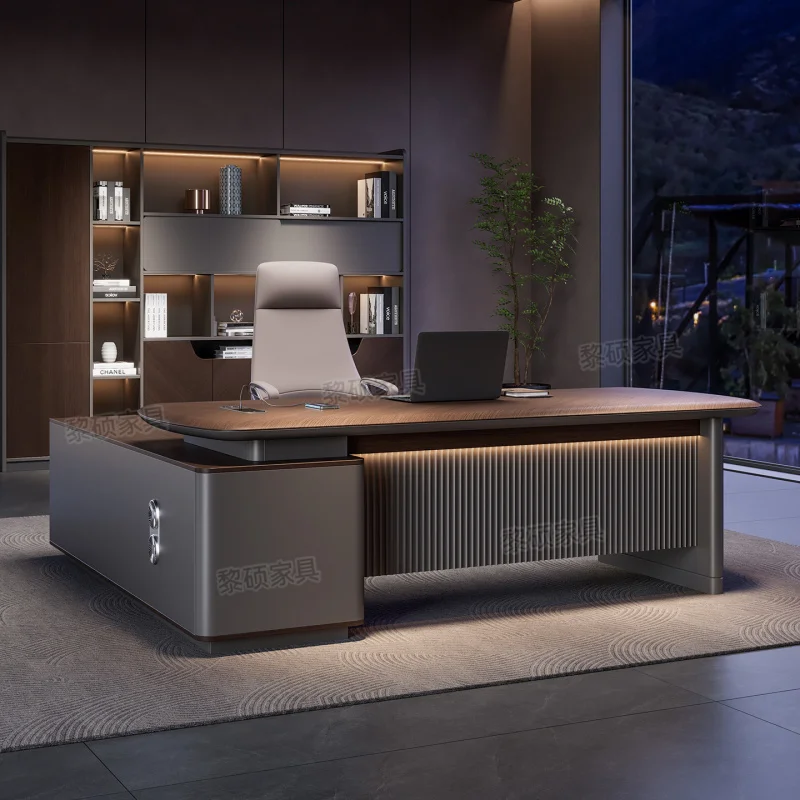 

Комплект офисной мебели для руководителя: стол и кресло в стиле легкой роскоши, современный дизайн, для кабинета CEO.