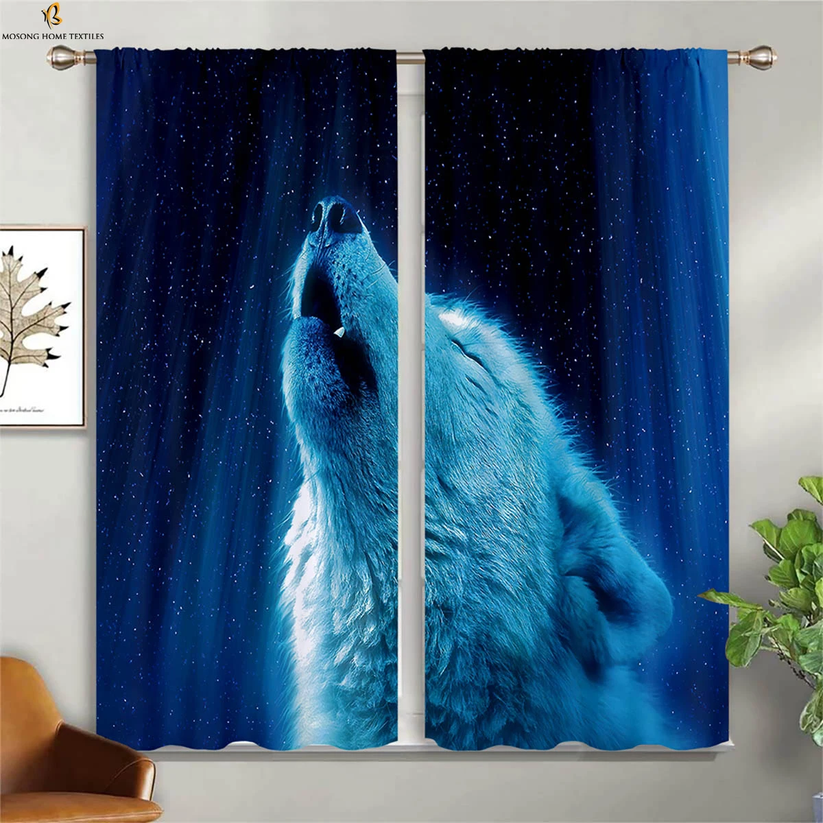 

Star Wolf 3d Animal Printing Curtains Suitable For Bedroom Living Room Kitchen Window Decoration Curtains Easy To Wash 2PCS