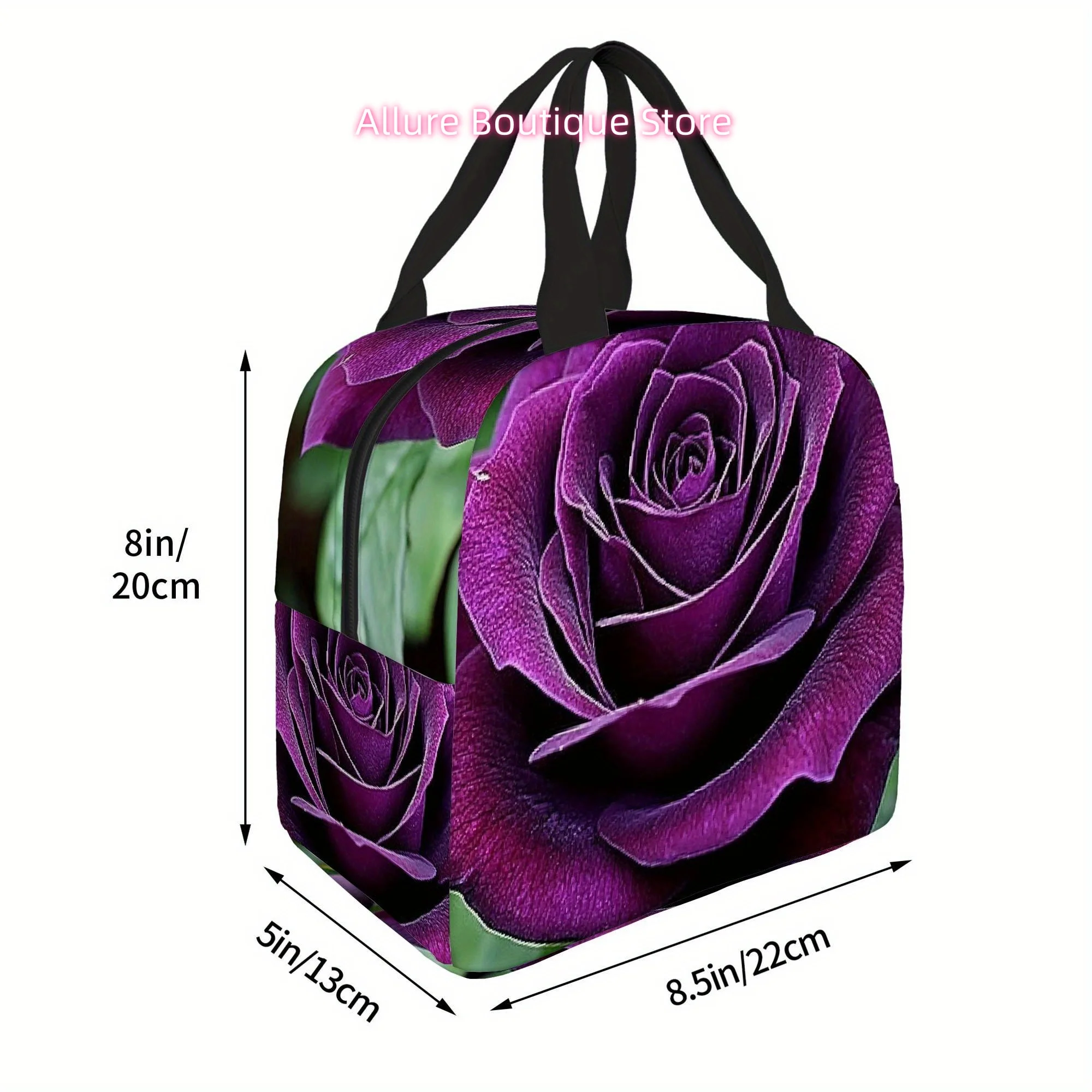 1pc a Purple Blooming Rose Printed Thermal Bag, Designed for Insulation. This Bag Is Not Intended for Food Contact And Is Suitab