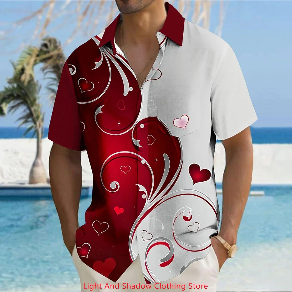 

Fashionable holiday printed shirt, lapel short sleeved single breasted shirt, high-quality clothing for street social parties