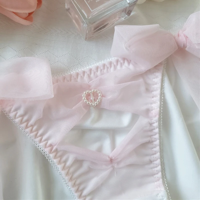 Women Cute Lovely Sweety Milk Silk Underwear Sexy Straps Mesh Princess Breathable High Elasticity Luxury Panties Breifs