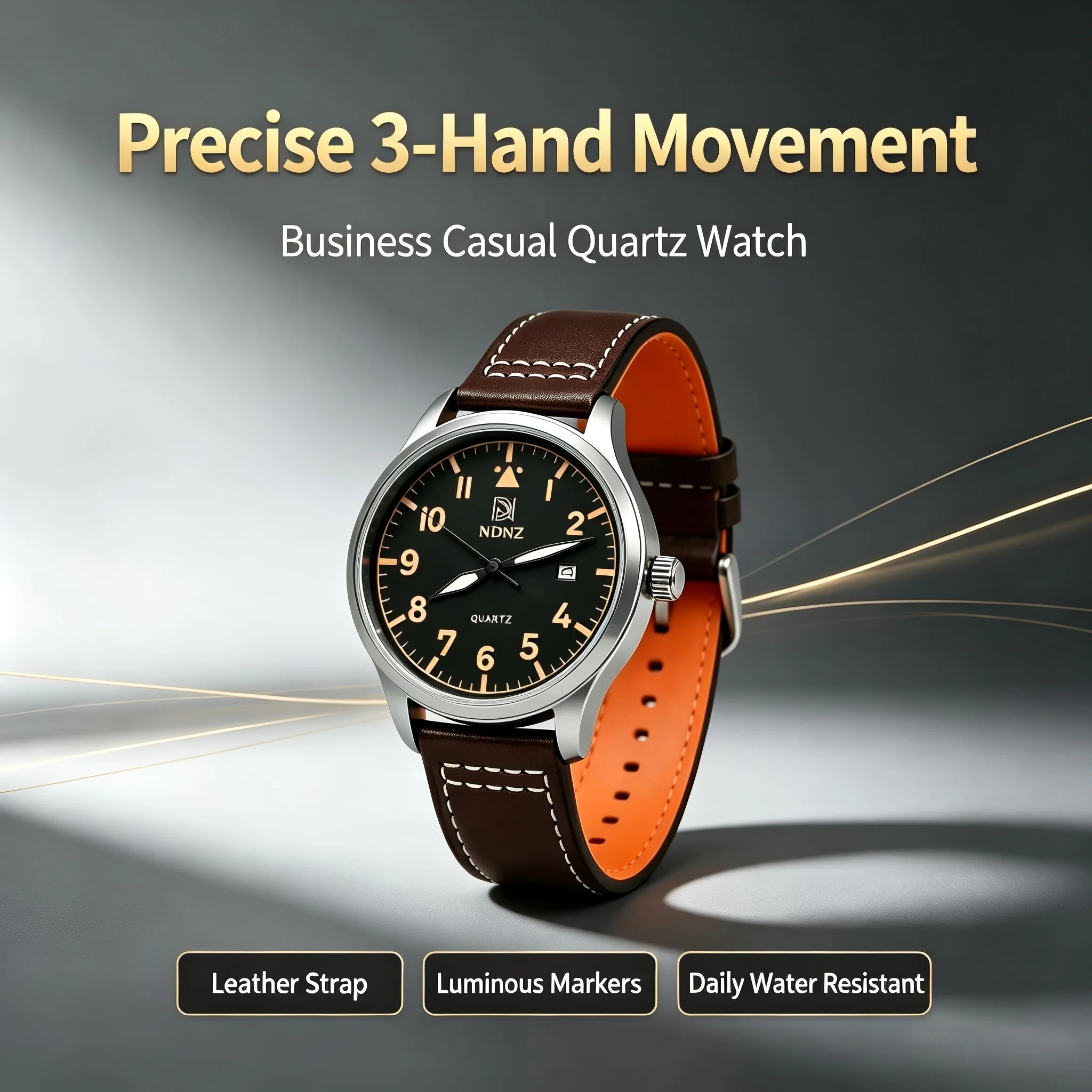 Pilot Watches for Men Classic Field Series Black/Blue Face 20ATM VH31 Quartz Watch Luminous Mark Leather Band Reloj Hombre