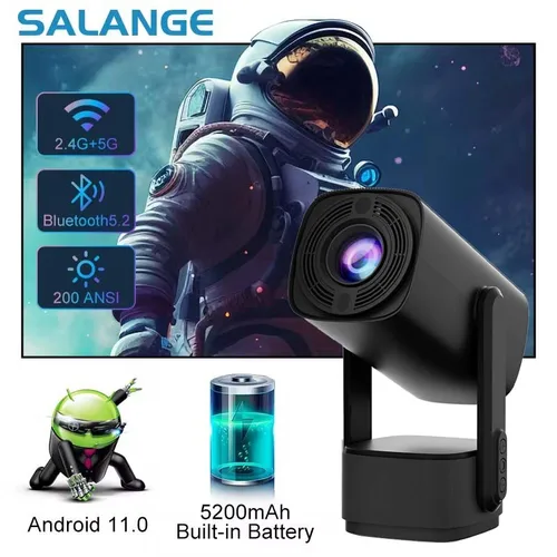 Salange 블랙 프로젝터, RGB 조명 포함 비디오 게임 콘솔, 4K HD 블루투스, 안드로이드 11, K2, 5200mAh 배터리 내장