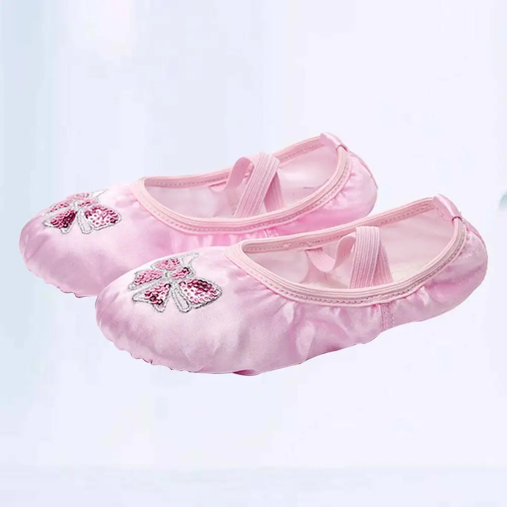 Ballet Sequin Slippers for Girls Kids Pink Toddler Sole Non Slip Suede Split Ballet Dance Shoes Kids Yoga