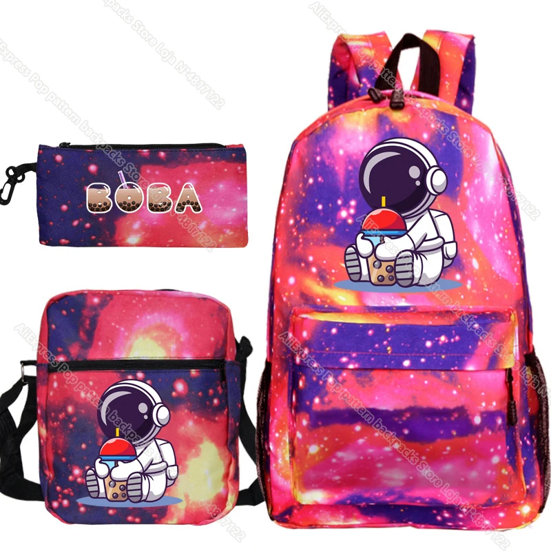 Cute Cartoon Animals Boba Tea Backpack 3 Pieces/set Girls School Bag Boys Pencil Case Crossbody Bags Women Kids Canvas Knapsack