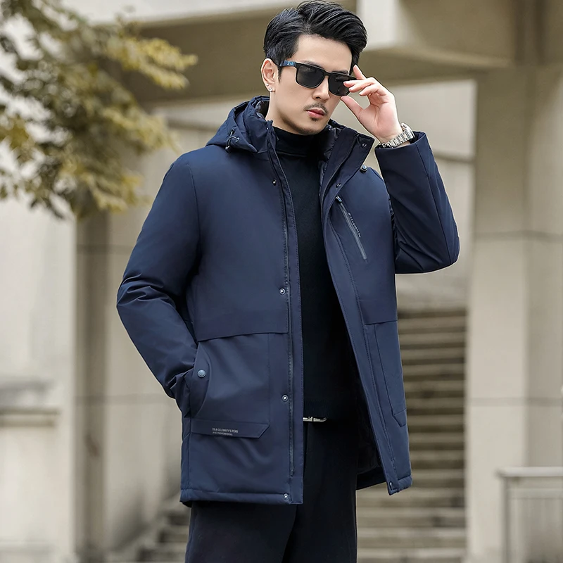 

Thiened Removable Inner Cotton Jaet Men's Winter Warm Sle Two-Piece Pure Color Middle-Aged Bread Coat Zipper Closure Ca...