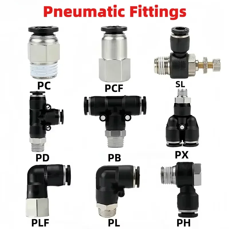 Pneumatic Fittings PC/PCF/PB/PKB/PH/PL/PLF/PX/SL 4mm 6mm 8mm 10mm Thread M5 1/8 1/4 3/8 1/2 Black Plastic Hose Fittings