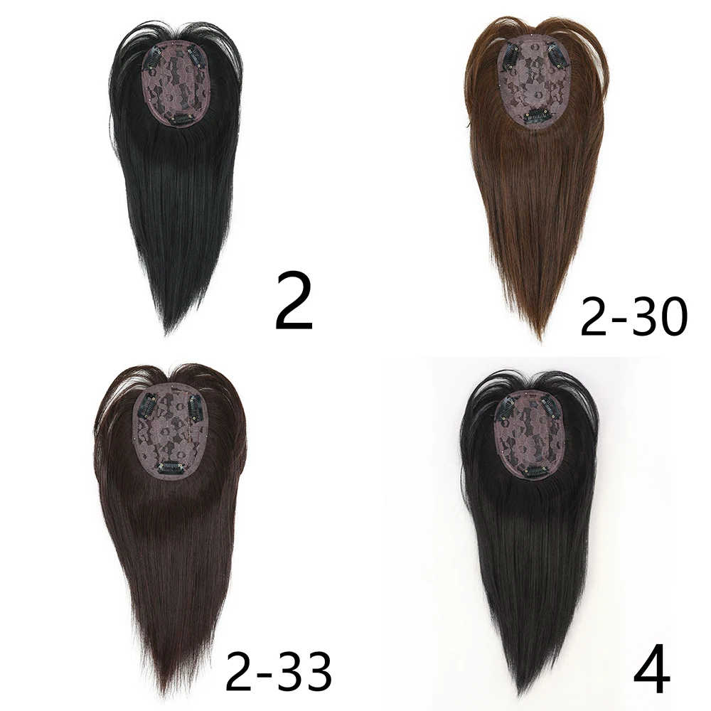 Synthetic 3 Clips In Topper Straight Hairpiece Black Brown Women Fake Hair Clip In Hair Extensions With Bangs Fake Hairpiere