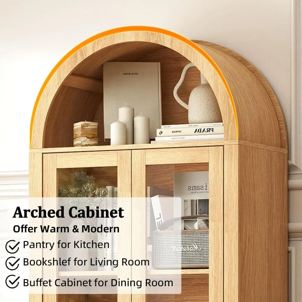 

71" Tall Arched Kitchen Pantry Cabinet, Modern Farmhouse Kitchen Storage Cabinet with Anti-Tipping Device, Hidden Storage