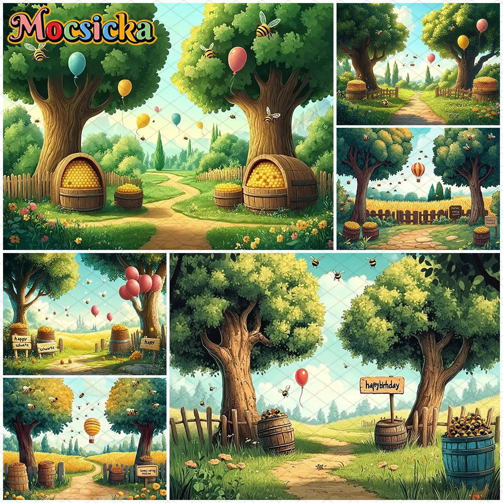 

Mocsicka Easter Photo Background Spring Fairy Tale Forest Tree Bees Balloon Honey Decorations Baby Birthday Photography Backdrop