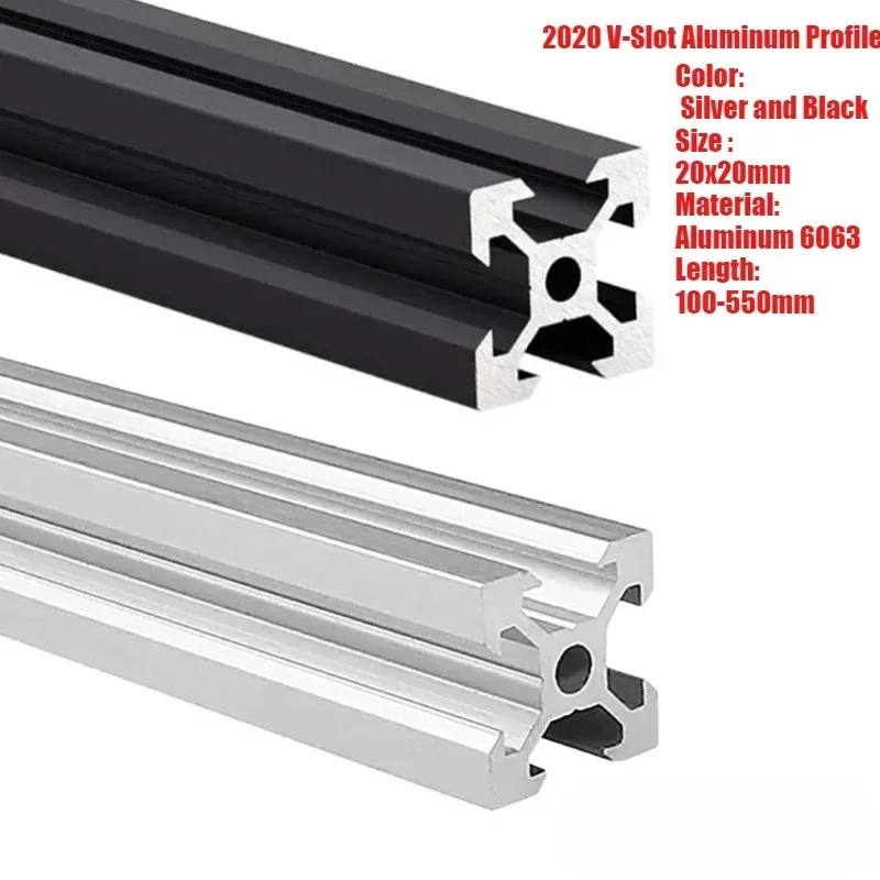 20x20mm Open Builds 2020 V-Slot Aluminum Profile  Black/Silver Aluminum Extrusion Length 100-550mm for 3D Printer Parts CNC DIY