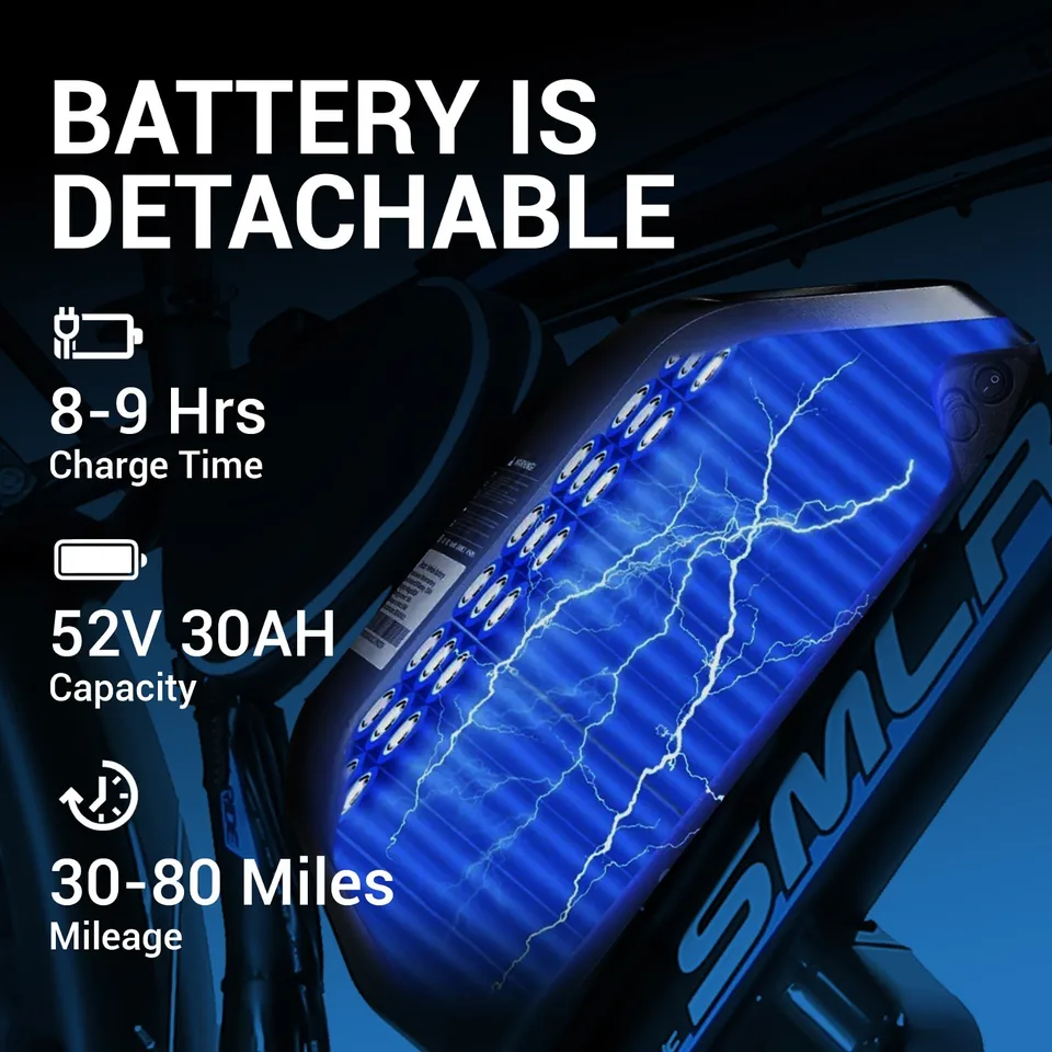 26" Electric Bike 3000W Peak E-Bike 52V 30AH Bicycle 55KM/h FatTyre Dual Motor image 4
