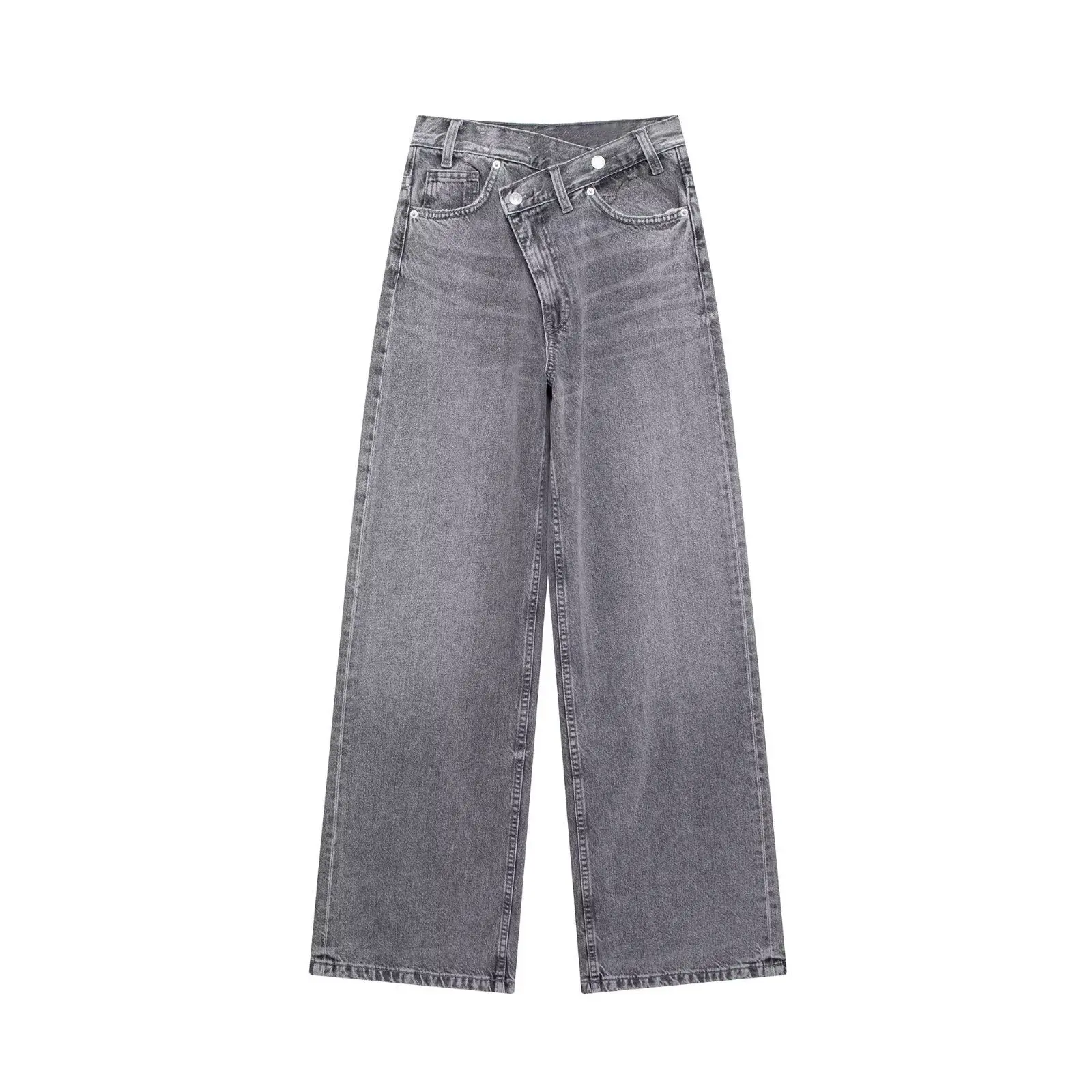 Casual Solid Color Jeans Spring Autumn New Asymmetrical High Waist Wide Leg Pants Fashion Trend Versatile Pants For Women