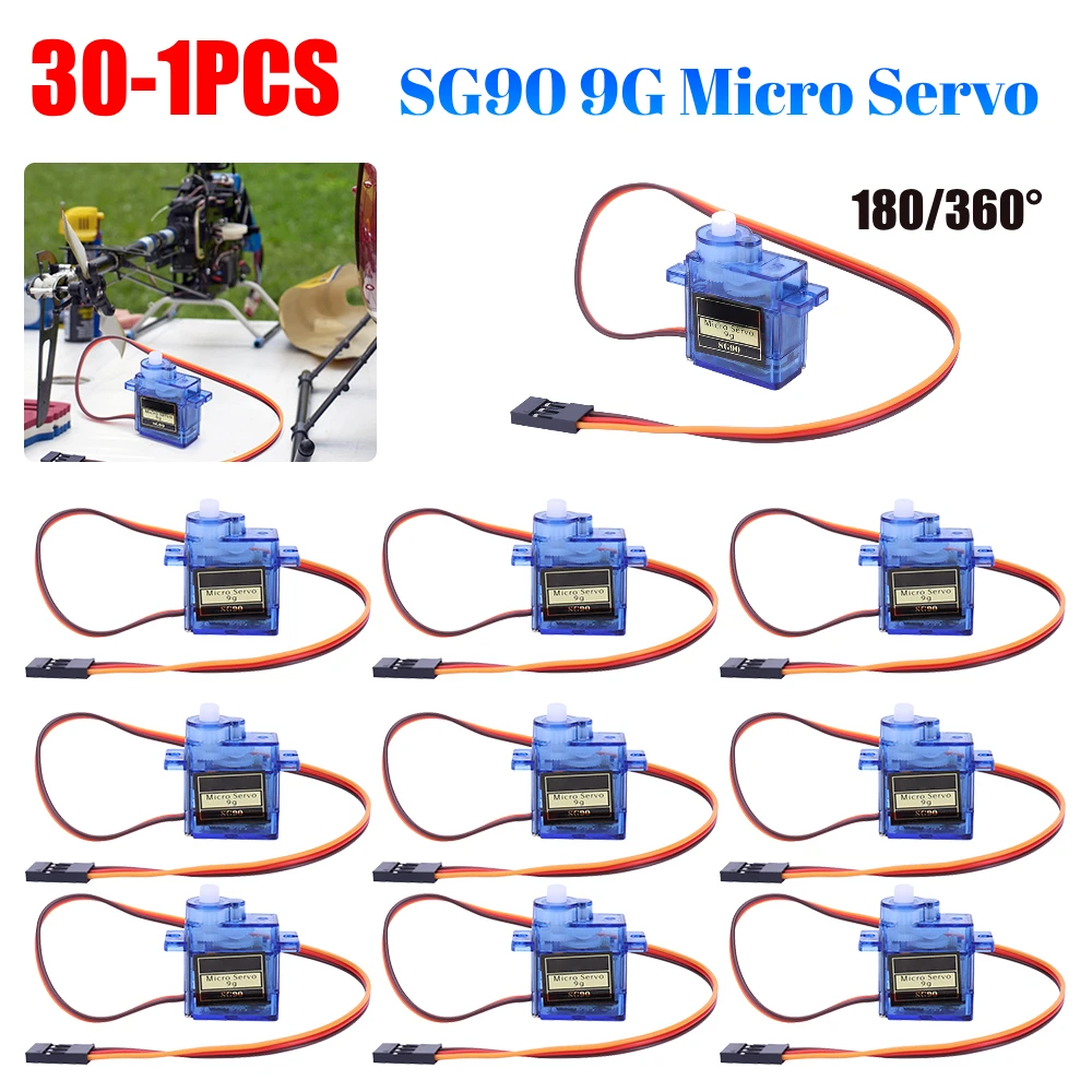 

30-1PCS SG90 9G Micro Servo Motor 180/360 Degree for RC Car Airplane Toy Fixed Wing Helicopter Aircraft Model Micro Servo Motor