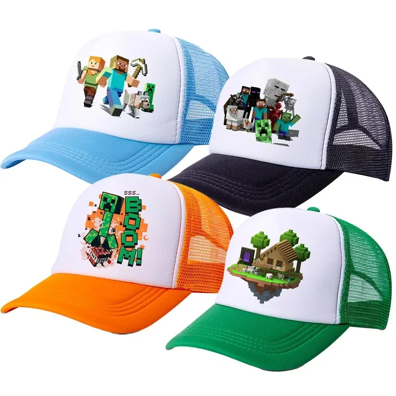 Casquette de baseball Minecraftes Pixels Kawaii pour garçon, imprimé dessin animé, casquettes à visière, chapeaux en maille Hip Hop parent-enfant, chapeau de soleil d'été pour l'extérieur