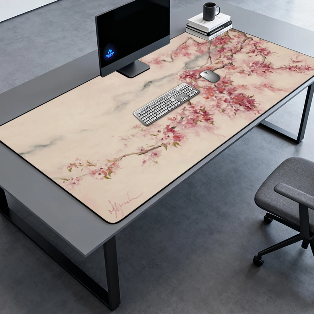 Japanese Mousemat Big Pink Blossom Gaming 140x60 Cherry Floral Mousepad Aesthetic Office Accessories Playmat
