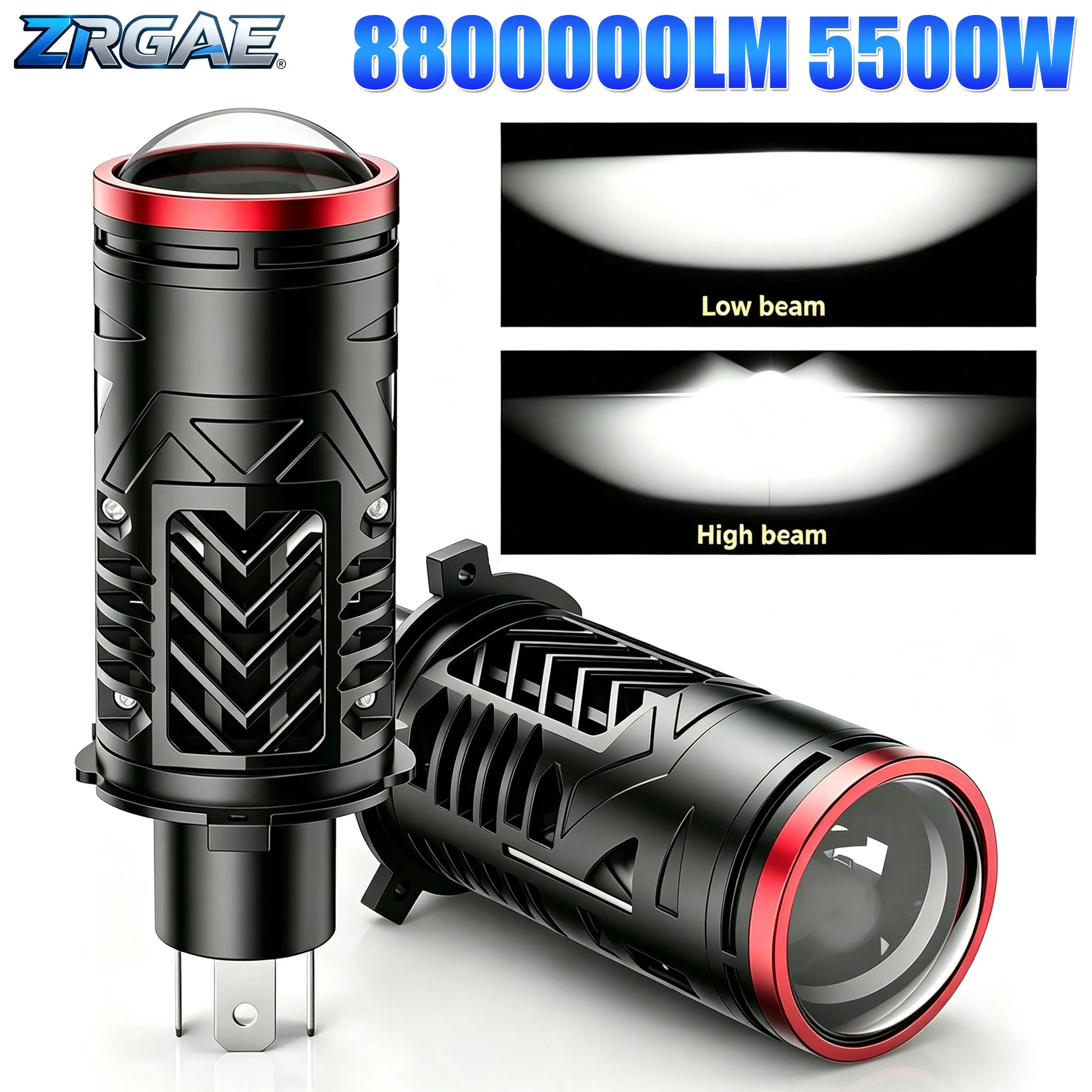 2Pcs 5500W H4 LED Projector Lens Mini Bi Lens LED Headlight Bulbs High Low Beam CANBUS 6000K Turbo Fan Car Light LHD RHD 12V 24V