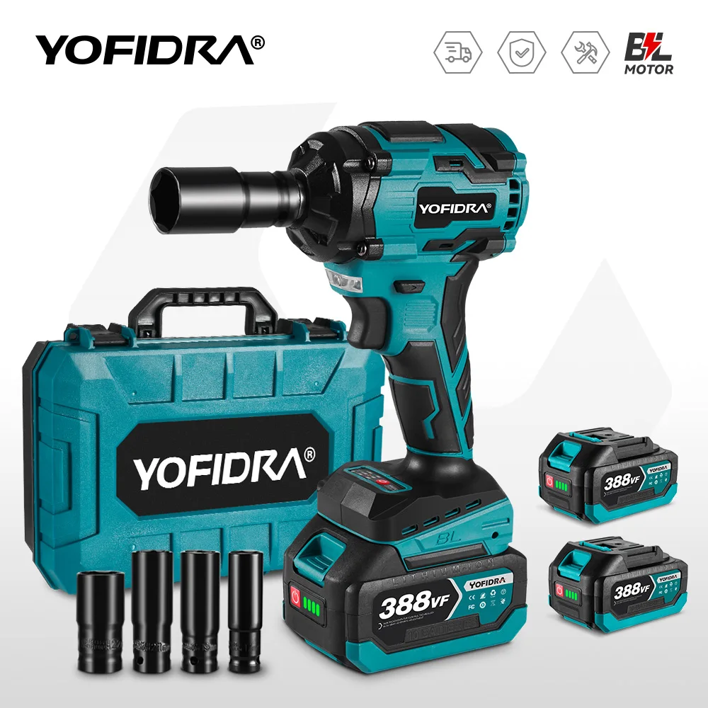 

YOFIDRA 1000N.m Brushless Electric Impact Wrench High Torque 1/2 inch Screwdriver Wrench Drill Socket Set for Makita 18V Battery