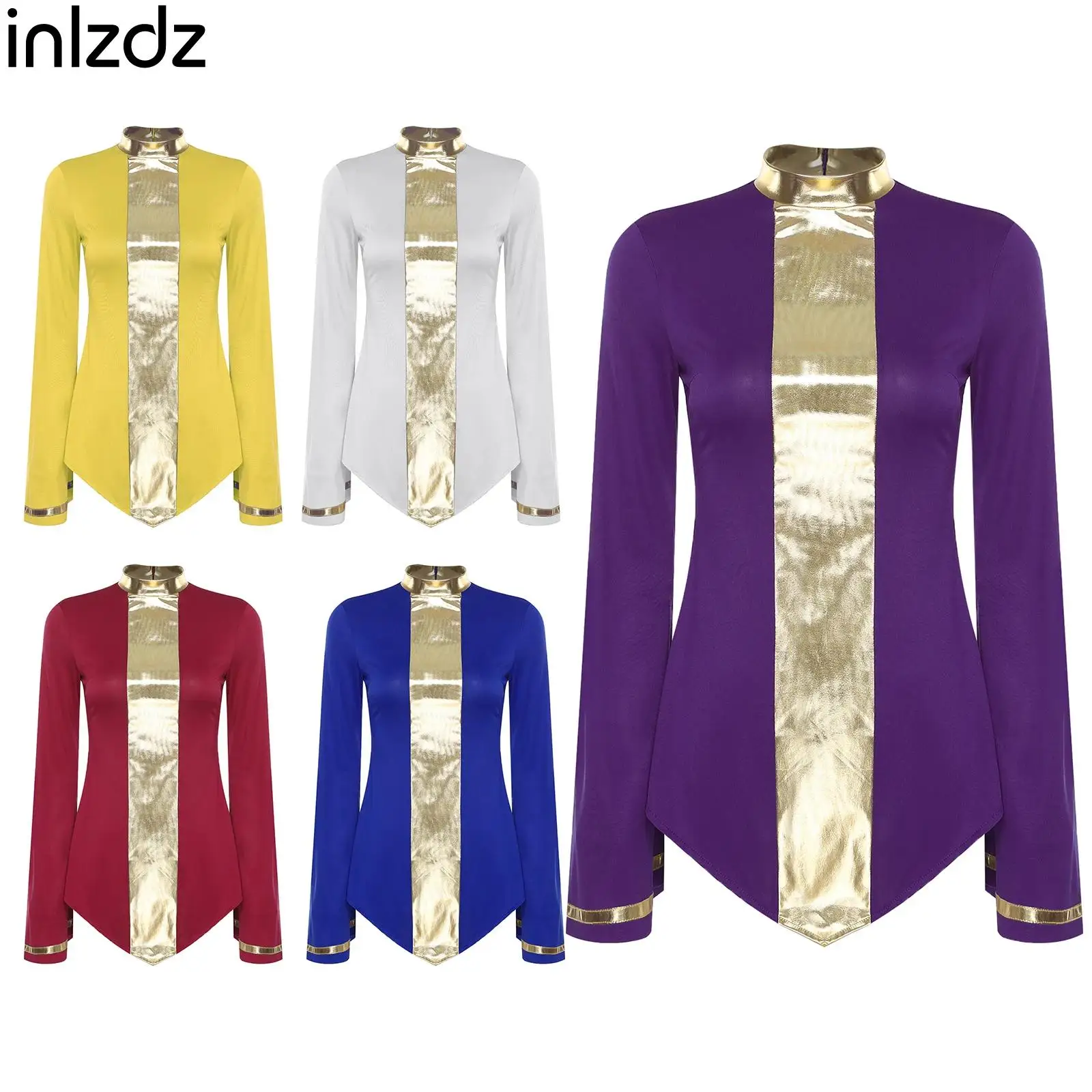 

Women Liturgical Lyrical Dance Costume Praise Dance Top Flared Long Sleeve Shirt Blouse Worship Church Choir Performance Clothes