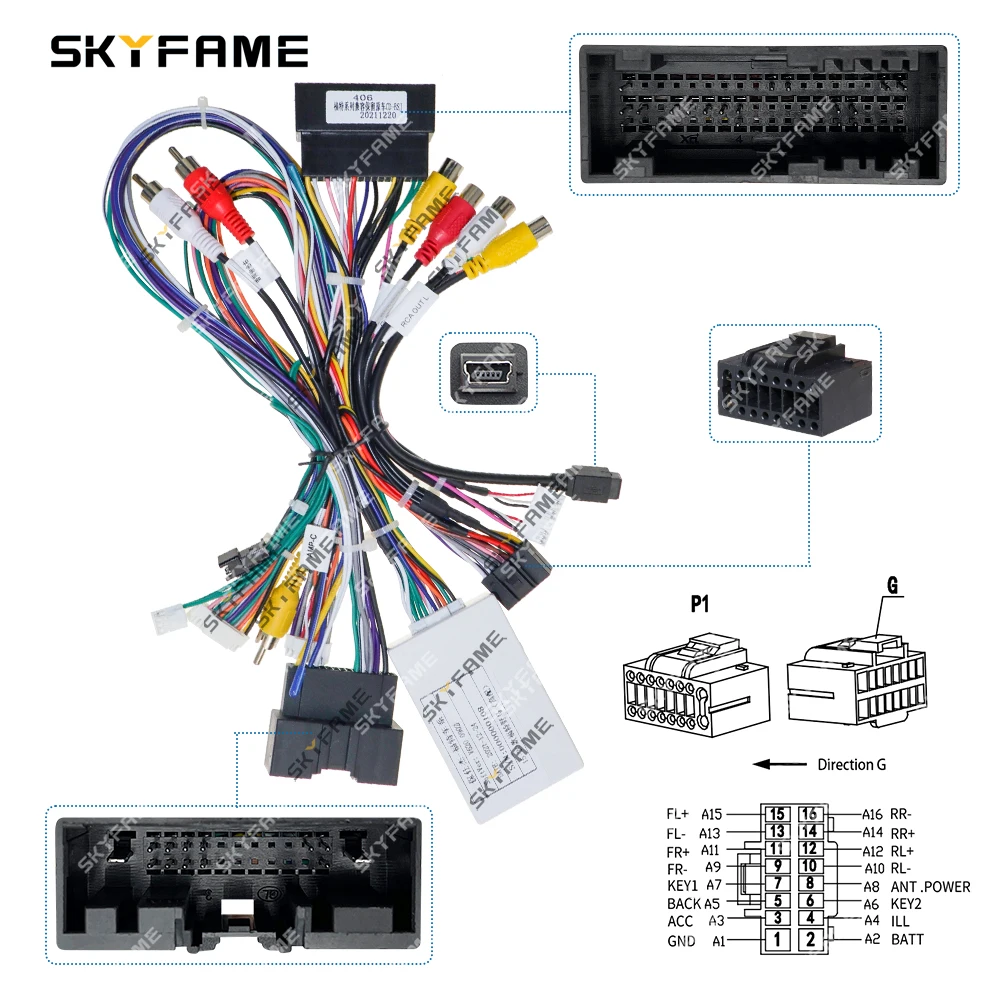 SKYFAME 16Pin Car Wiring Harness Adapter Canbus Box Decoder Android Radio Power Cable For Ford Mustang