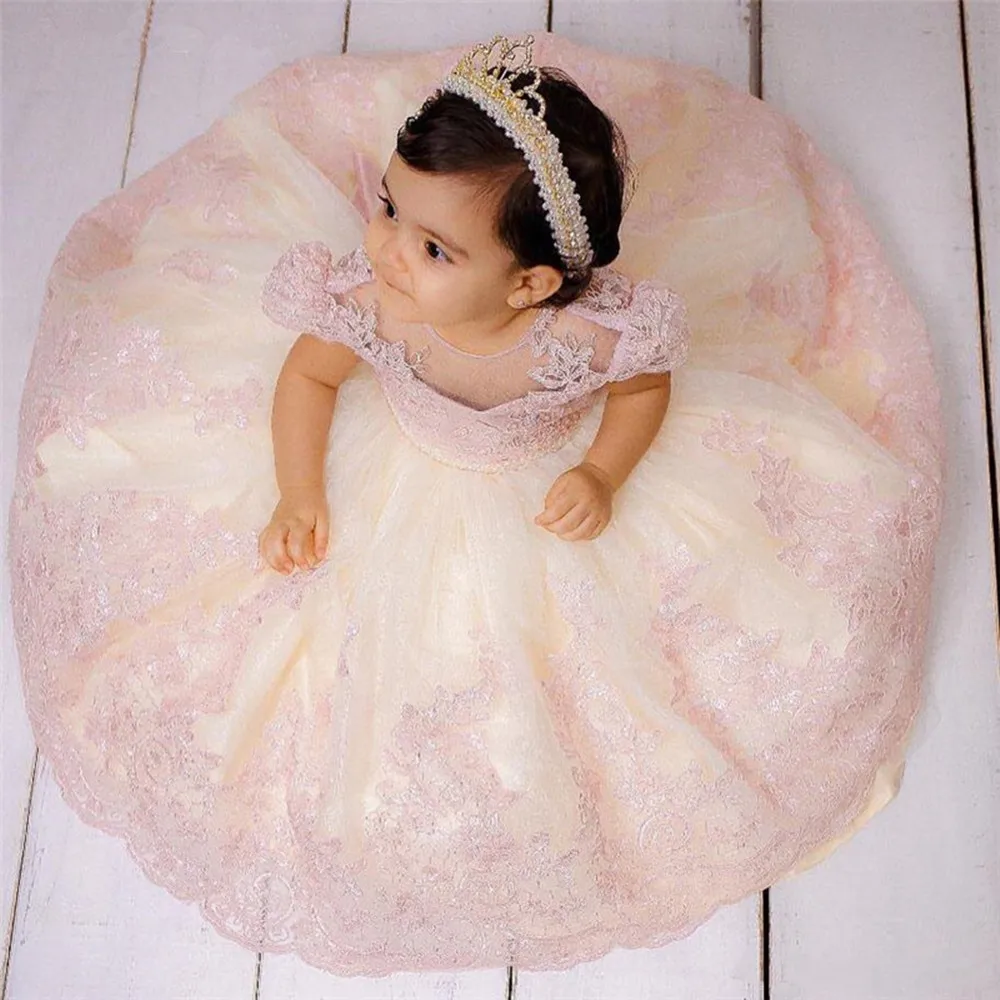 Cute Flower Girl Dress Lace Baptism Baby Toddler Tulle Birthday Gown Kids Clothes For Wedding And Party Communion